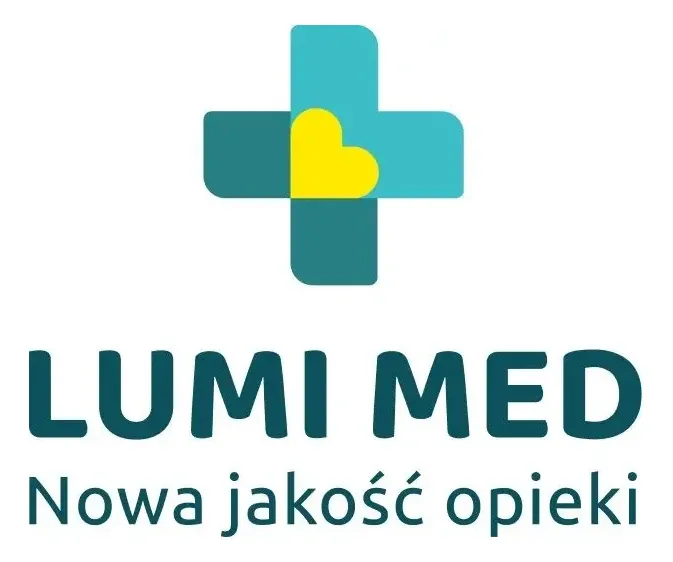 LUMI MED logo with a teal cross, yellow heart, and 'Nowa jakość opieki' tagline.